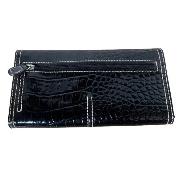 Liz Claiborne Croc Embossed Clutch Wallet Black Faux Leather - Picture 3 of 15